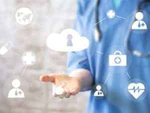 content image Doctor pushing button cloud security virtual healthcare network medicine 300x225