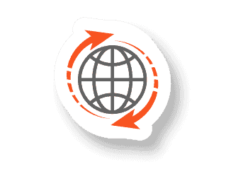 A sticker with a globe and arrows around it, featuring cyber security.