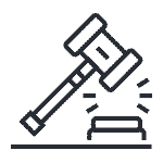 A gavel icon on a green background, symbolizing the importance of cybersecurity and the need for reliable IT support and managed IT services.