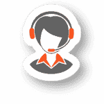 A cyber security call center icon with a woman wearing a headset.