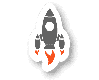 A rocket sticker on a white background promoting cybersecurity.