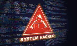 Red triangle caution saying system hacked