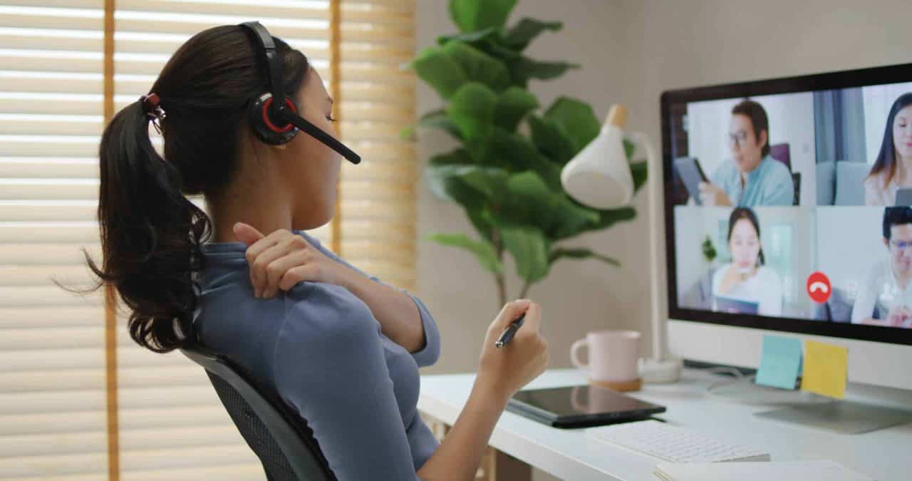remote worker on a company video call